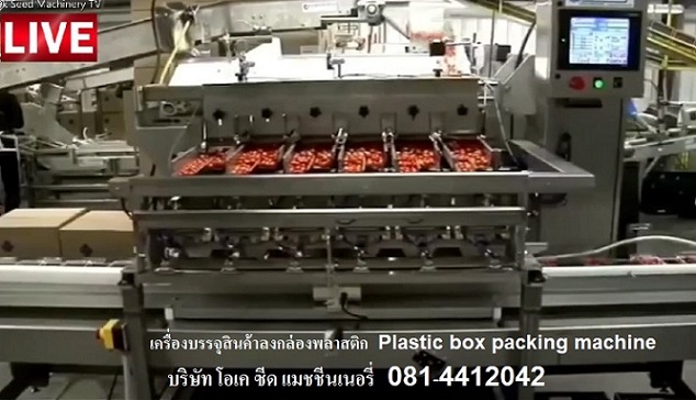 มีเครื่องบรรจุสินค้าลงกล่องพลาสติก แบบอัตโนมัติ Plastic Box Packing machine 0814412042